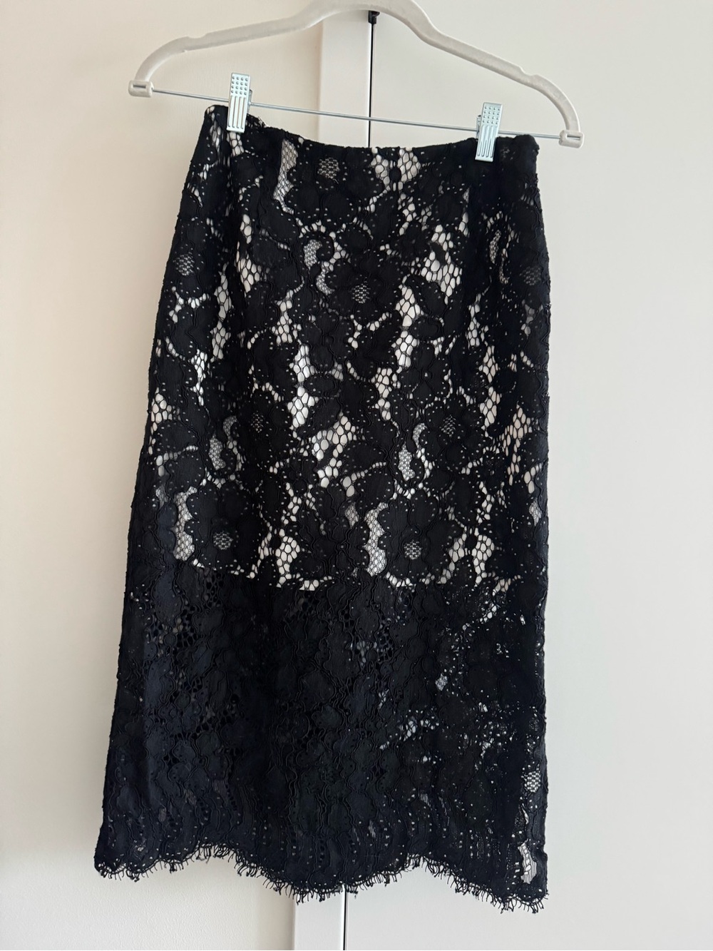 Sandro Paris Black Lace Midi Skirt Contrast Lining French Chic Size 1